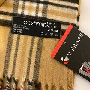 Fraas Cashmink Scarf in Tan and Black Plaid